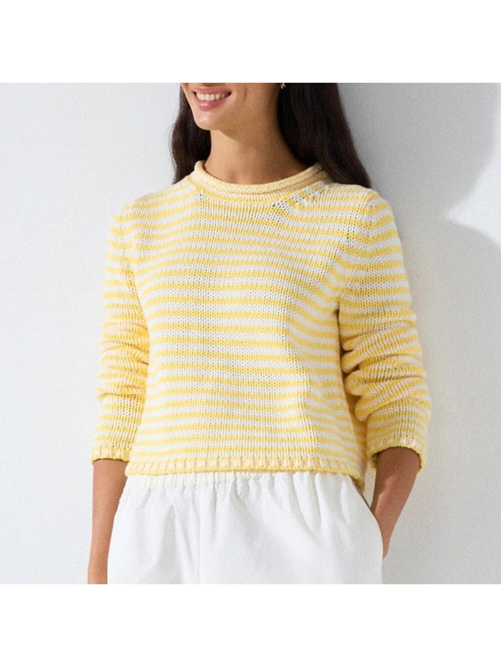 La Ligne Fine Strip Mini Marina Knit Sweater S Yellow White Nautical Coastalcore